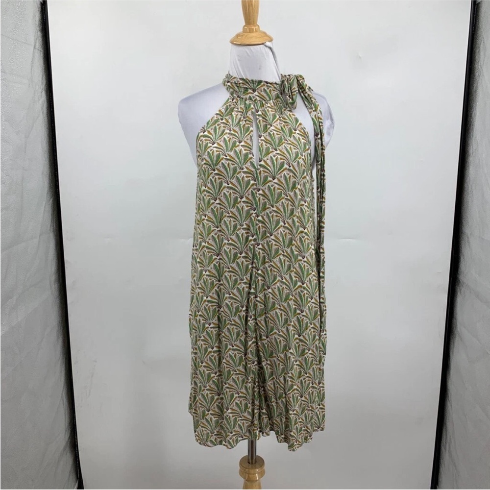 BY ANTHROPOLOGIE Green Palm Fern Print MADDIE Tie-Waist Halter Romper XS